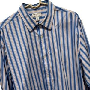Banana Republic Men XL Non Iron Classic Fit Striped Button Down Shirt Blue